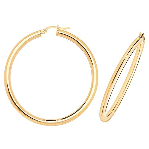 Real 10K Yellow Gold 30mm Plain Polished Shiny Hoop Earrings - Snap Closure, No Stone