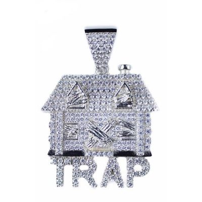 Trap House silver pendant,silver pendant,topjewelleryuk,top jewellery,silver,925,iced out