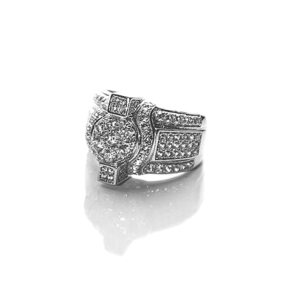 925 Sterling Silver Iced out signet ring with a Hammer shaped top. The ring is set with Cubic Zirconia stone