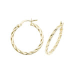 9k Yellow Gold Flat Twisted Gold Hoop Earrings in 6 Sizes - 1041