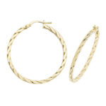 9k Yellow Gold Flat Twisted Gold Hoop Earrings in 6 Sizes - 1041 - Image 7