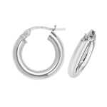 9k white gold semi solid hoop earring for women and men and kids 3 mm wide.