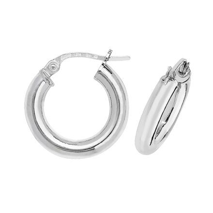 9k white gold semi solid hoop earring for women and men and kids 3 mm wide.