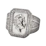 925 sterling silver Queens ring for men pinky or signet ring stone set with cubic zirconia stones cz for men large size 18 mm.