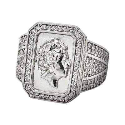 925 sterling silver Queens ring for men pinky or signet ring stone set with cubic zirconia stones cz for men large size 18 mm.