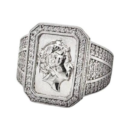 925 sterling silver Queens ring for men pinky or signet ring stone set with cubic zirconia stones cz for men large size 18 mm.