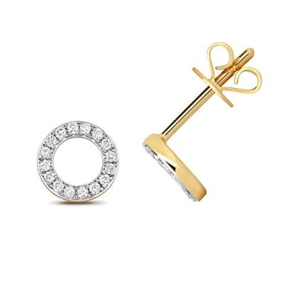 Diamond Cirlce stud earrings 9ct yellow gold 0.12 ct SI2,topjewelleryuk,topjewellery birmingham