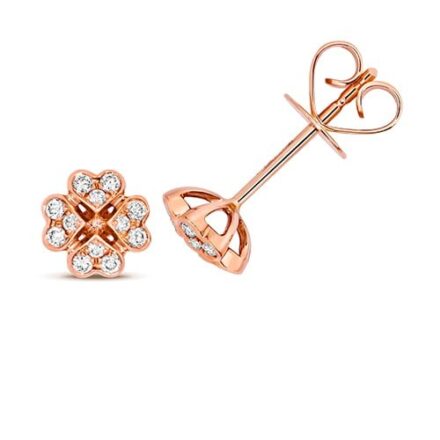 Diamond Clover shaped stud earrings 18ct rose gold 0.18 ct,VS G,topjewelleryuk,topjewellery birmingham