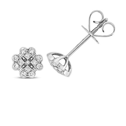 Diamond Clover shaped stud earrings 18ct white gold 0.18 ct,VS G,topjewelleryuk,topjewellery birmingham