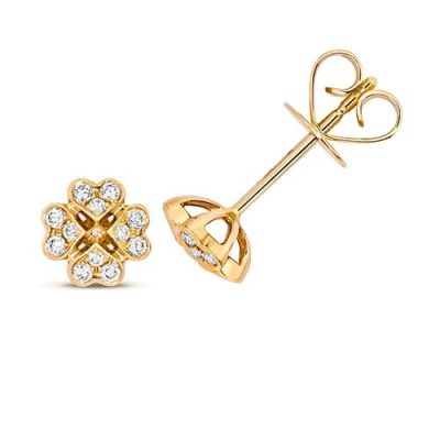 Diamond Clover shaped stud earrings 18ct yellow gold 0.18 ct,VS G,topjewelleryuk,topjewellery birmingham