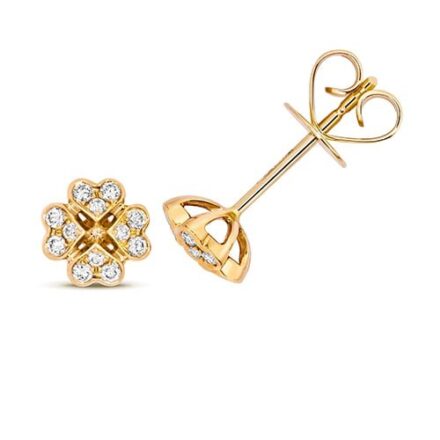 Diamond Clover shaped stud earrings 18ct yellow gold 0.18 ct,VS G,topjewelleryuk,topjewellery birmingham