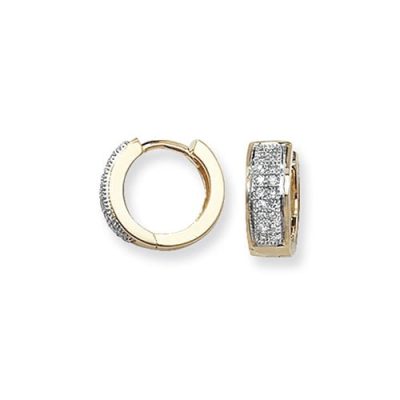 Diamond Double Row Hoop earrings 9ct yellow gold 0.15ct SI2,TopjewelleryUK.Birmingham