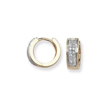 Diamond Double Row Hoop earrings 9ct yellow gold 0.15ct SI2,TopjewelleryUK.Birmingham