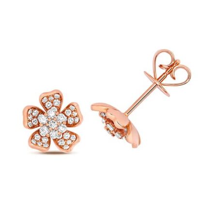 Diamond Flower shaped stud earrings 18ct rose gold 0.18 ct,VS G,topjewelleryuk,topjewellery birmingham