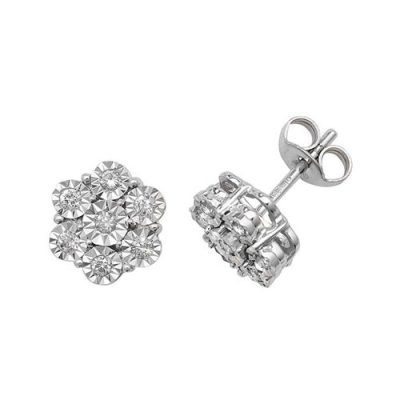 Diamond Flower stud earrings 9ct white gold 0.06 ct SI2,topjewelleryuk,topjewellery birmingham