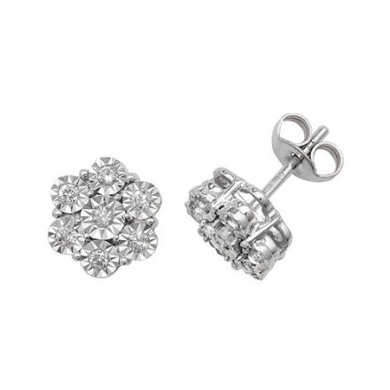 Diamond Flower stud earrings 9ct white gold 0.06 ct SI2,topjewelleryuk,topjewellery birmingham