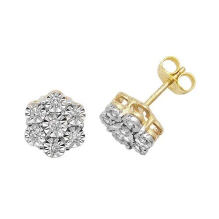 Diamond Flower stud earrings 9ct yellow gold 0.06 ct SI2,topjewelleryuk,topjewellery birmingham