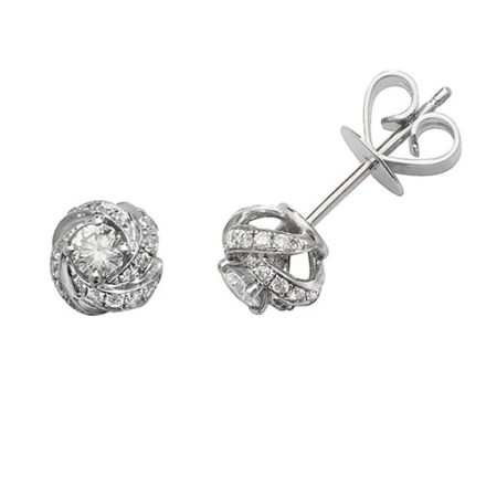 Diamond Knot stud earrings 18ct white gold 0.52,H color, VS,SI,topjewelleryuk,topjewellery birmingham