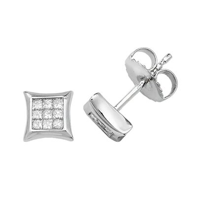 Diamond Square stud earrings 9ct white gold 0.06 ct SI2,topjewelleryuk,topjewellery birmingham