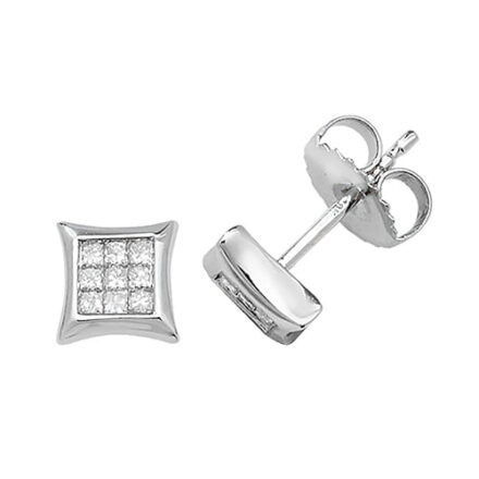 Diamond Square stud earrings 9ct white gold 0.06 ct SI2,topjewelleryuk,topjewellery birmingham