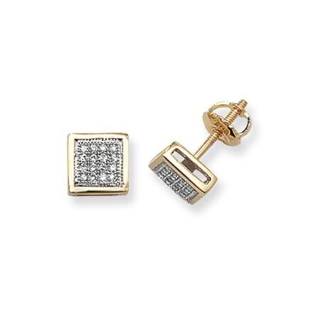 Diamond Square stud earrings 9ct yellow gold 0.13 ct SI2,topjewelleryuk,topjewellery birmingham