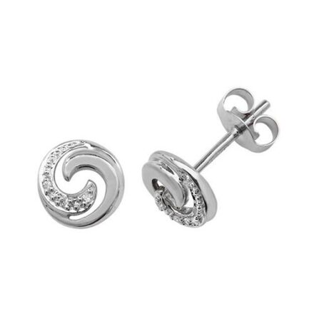 Diamond Swirl stud earrings 9ct yello &white gold 0.06 ct SI2,topjewelleryuk,topjewellery birmingham