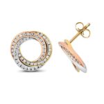 Diamond circle tri- colored stud earrings 18ct white,yellow,rose gold 1.13,H-G color, ct SI,topjewelleryuk,topjewellery birmingham
