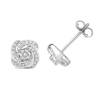 Diamond swirl shaped drop earrings 18ct white gold 0.35 ct SI1,G-H color,topjewelleryuk,topjewellery birmingham