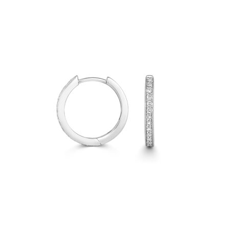 9k white gold diamond hoop earrings set with 0.20 ct of SI diamonds for women and kids.