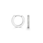 9k white gold diamond hoop earrings set with 0.10 ct of SI diamonds for women and kids.
