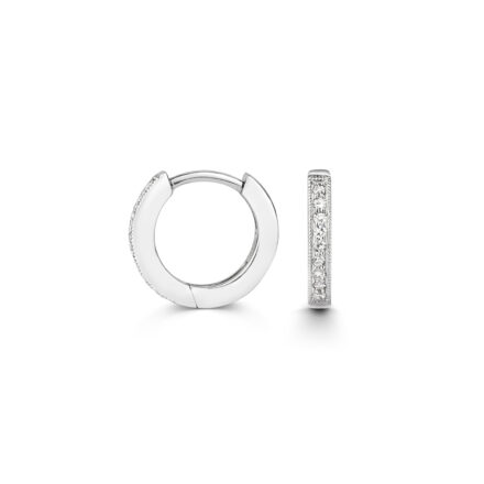 9k white gold diamond hoop earrings set with 0.10 ct of SI diamonds for women and kids.