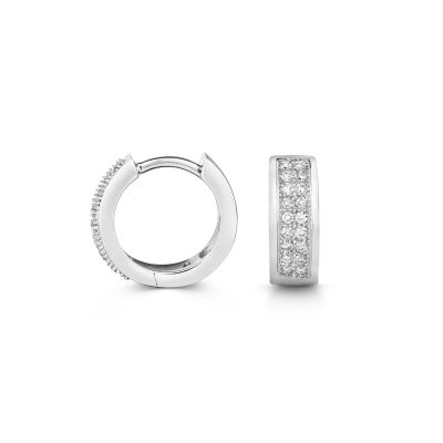 9k White gold 0.15 ct diamond set hoop earrings with 2 rows of stones for women and children.