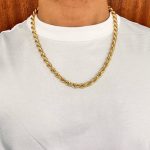 8 mm semi solid rope chain in 9k yellow gold Italian designed for men large size.