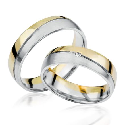9k and 18k yellow and white gold wedding band two toned style for men and women with diamond stone.