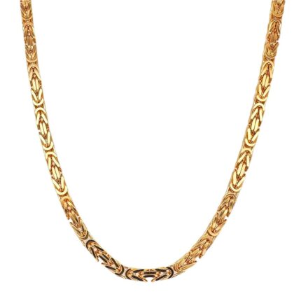 9k yellow gold solid square byzantine chain for men and women 3.2 mm wide italian made
