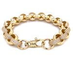 Solid Gold Belcher bracelet studded with CZ cubic zirconia- 10 mm