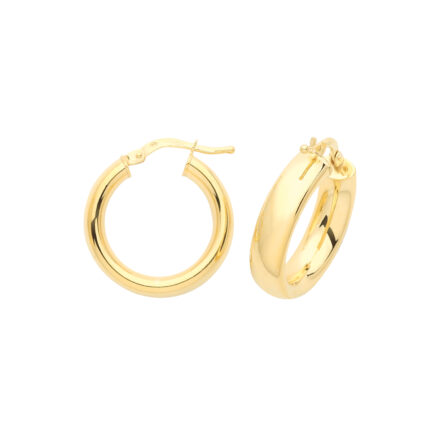 Womens hoop earring wide and thick style 5 mm wide, in 9k yellow gold.