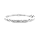 925 Sterling Silver Kids One Row Stone Set Hinged Bangle - Round Stones