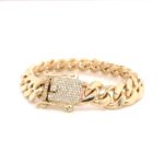 9k Yellow Gold Cuban Bracelet With Diamond Clasp 1.04 ct - 14 mm - Image 3