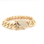 9k Yellow Gold Cuban Bracelet With Diamond Clasp 1.04 ct - 14 mm - Image 2