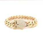 9k Yellow Gold Cuban Bracelet With Diamond Clasp 1.04 ct - 14 mm