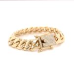 9k Yellow Gold Cuban Bracelet With Diamond Clasp 1.04 ct - 14 mm - Image 4