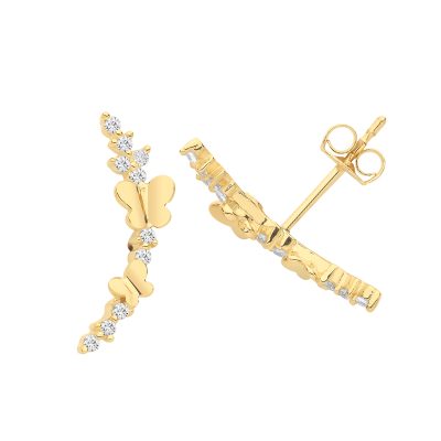 9k Yellow Gold Butterfly Climber Stud Earrings
