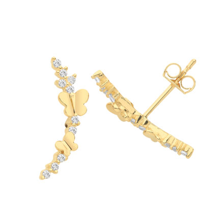 9k Yellow Gold Butterfly Climber Stud Earrings
