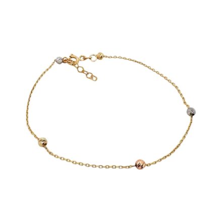 14k yellow, white and rose gold bead and ball bracelet with diamond cut patterned adjustable length.