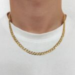 9k yellow gold solid flat bevelled curb chain for men women and kids 5.5 mm wide available in 18, 20, 22 and 24 inches.