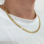 9k yellow gold solid flat bevelled curb chain for men women and kids 5.5 mm wide available in 18, 20, 22 and 24 inches.