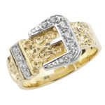 Mens Buckle Ring in Gold stone set with cz