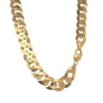 9k Yellow gold solid curb chain 12 mm wide for men flat bevelled design.