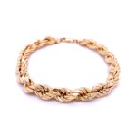 9k Yellow Gold Semi Solid Diamond Cut Rope Bracelet - 7 mm